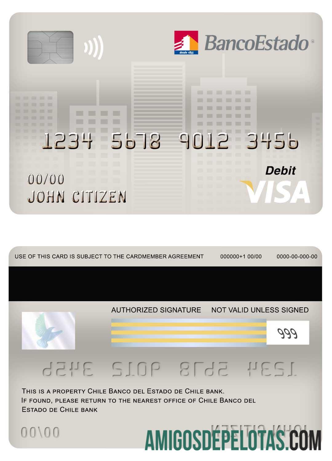 Chile Banco Del Estado De Chile Bank Visa Cartão de Débito modelo